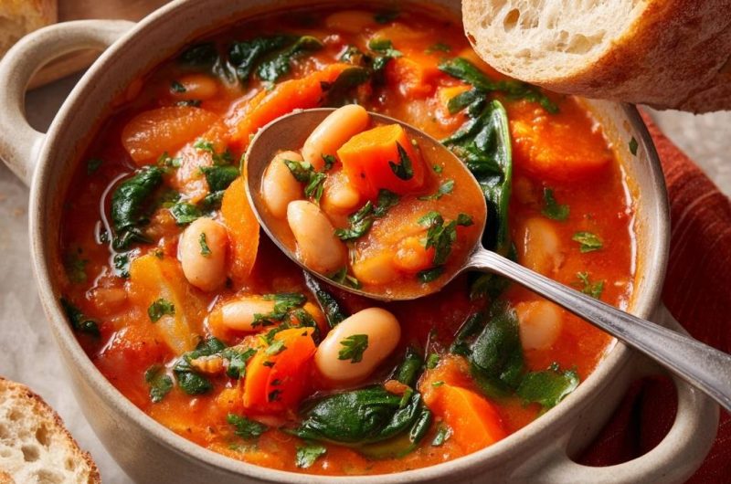 Cremige Bohnensuppe mit Karotten & Spinat (Nie wieder matschige Bohnen!)