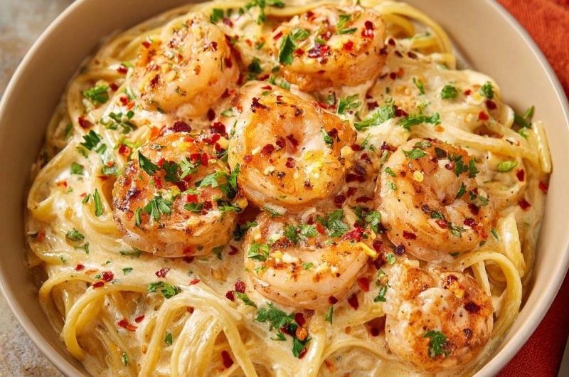 Cremige Chili-Garnelen Pasta