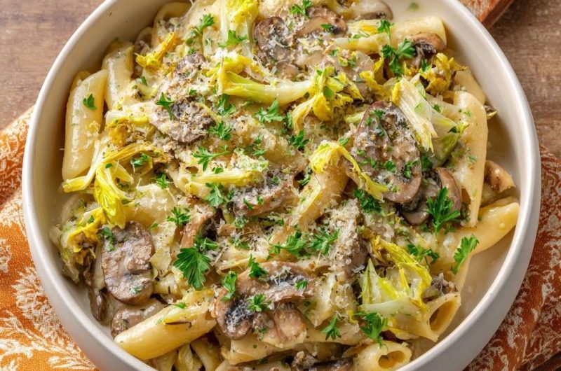 Cremige Rigatoni mit Pilzen und Fenchel (Nie wieder matschige Pilze!)