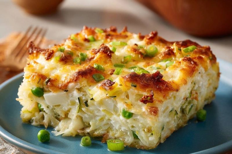 Cremiger Blumenkohl-Zucchini-Auflauf mit Erbsen