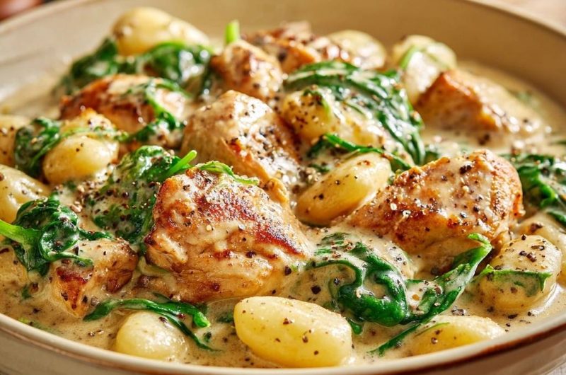 Cremiges Gnocchi mit Hähnchen-Spinat