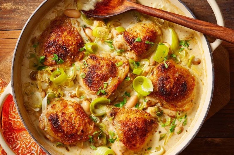 Cremiges Hähnchen mit Lauch und Bohnen