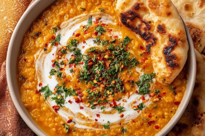 Cremiges Masoor Dal mit Naan