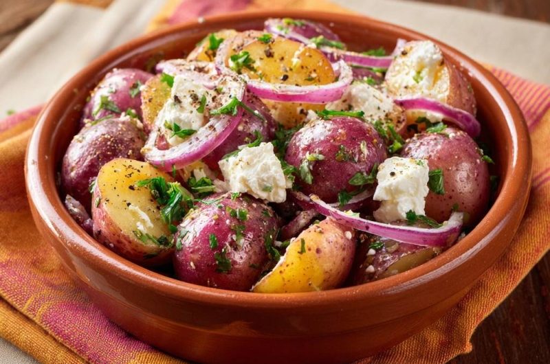 Griechischer Kartoffelsalat mit Feta (Nie wieder matschige Kartoffeln!)