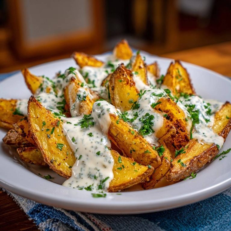 Knusprige Kartoffelspalten mit Kräutersauce – Rezept