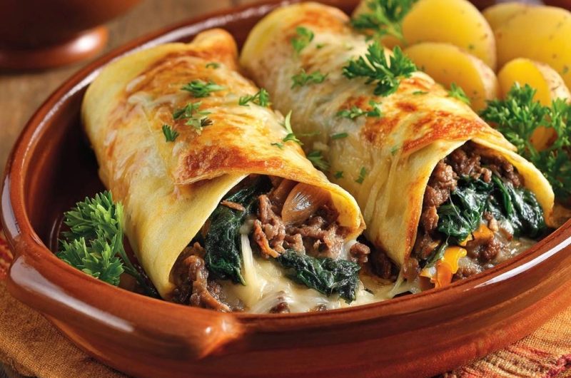 Knusprige Spinat-Hack-Crêpes