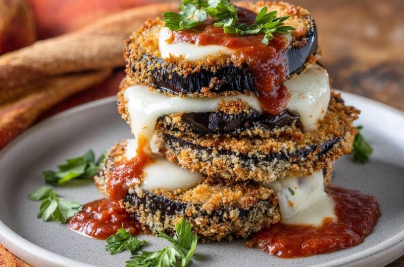 Knuspriger Auberginen-Mozzarella-Turm