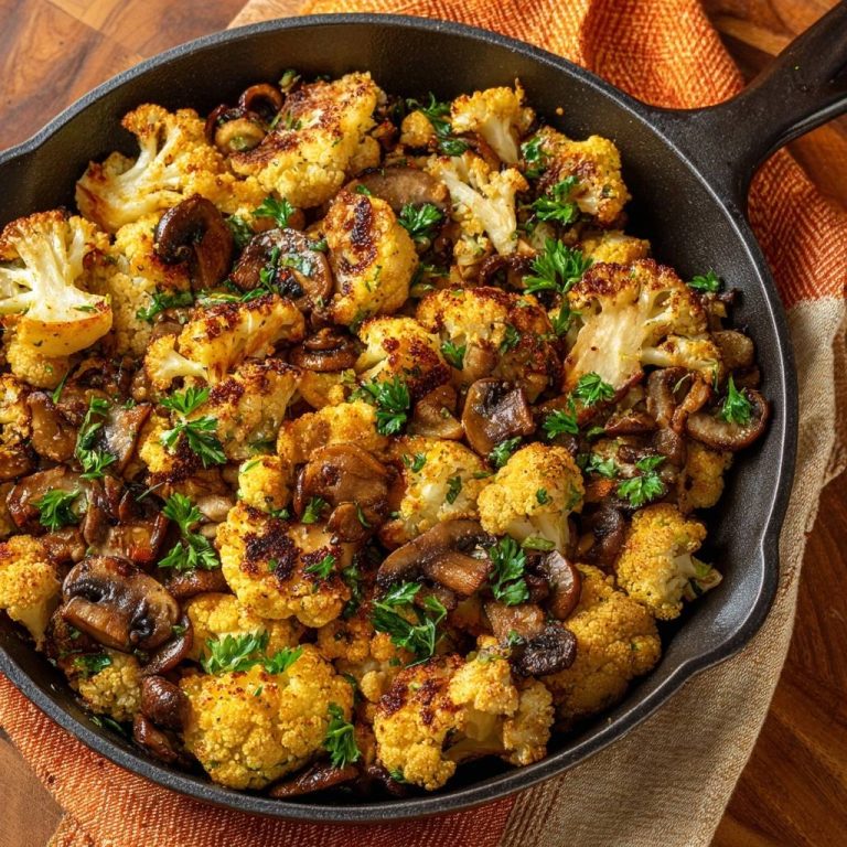 Knuspriger Blumenkohl mit Champignons (Nie wieder matschiger Blumenkohl!)