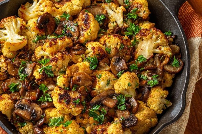 Knuspriger Blumenkohl mit Champignons (Nie wieder matschiger Blumenkohl!)