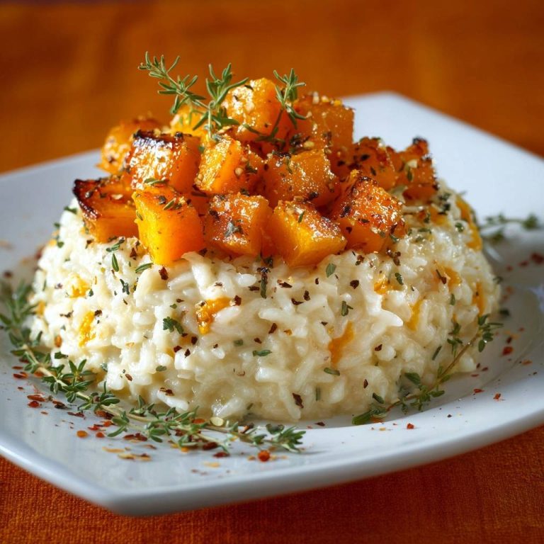 Knuspriger Kürbis auf cremigem Thymianreis – Rezept