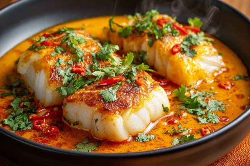 Knuspriger Kabeljau im Thai-Curry