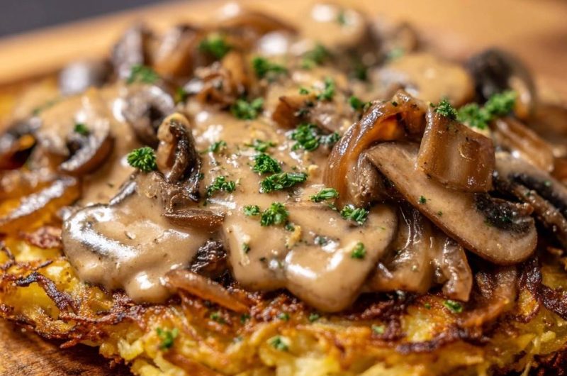 Knuspriger Kartoffelrösti mit Pilzrahm