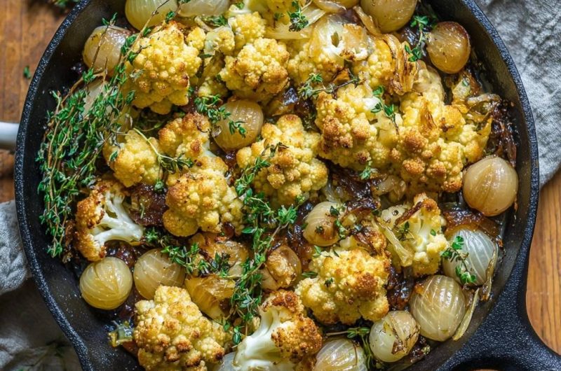 Knuspriger Ofen-Blütenkohl mit Perlzwiebeln & Thymian