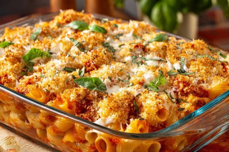 Knuspriger Rigatoni-Auflauf