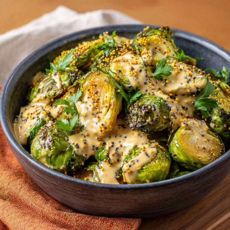 Knuspriger Rosenkohl mit Senf-Creme – Ofenrezept