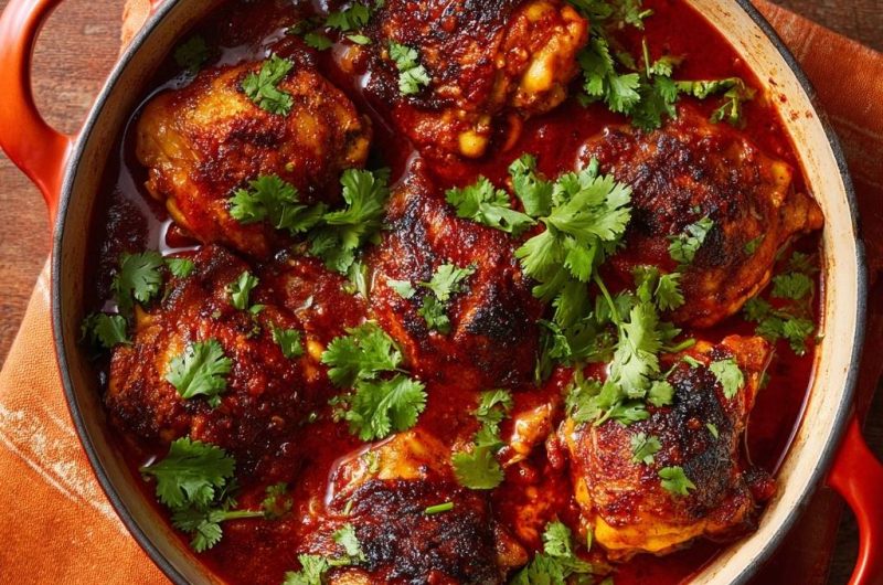 Knuspriges Hähnchen in scharfer Tomatensoße