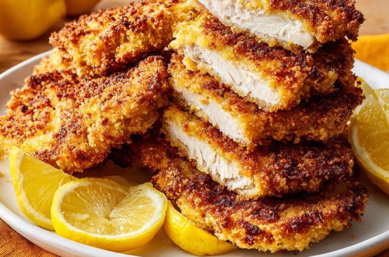 Knuspriges Hähnchenschnitzel mit Zitrone