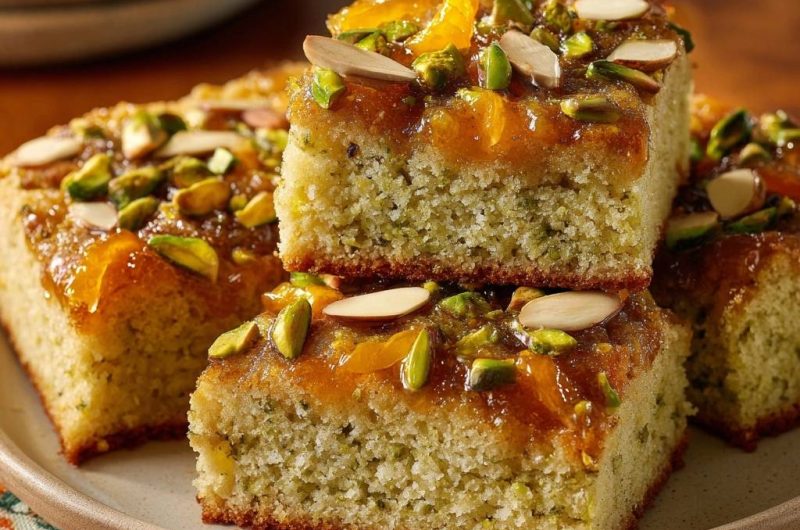 Pistazien-Aprikosen-Schnitten (Nie wieder trockener Kuchen!)