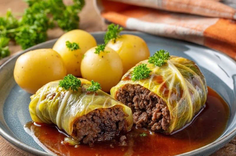 Saftige Kohlrouladen mit neuen Kartoffeln