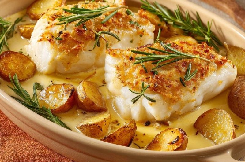 Saftiger Rosmarin-Fisch mit Kruste und Kartoffeln