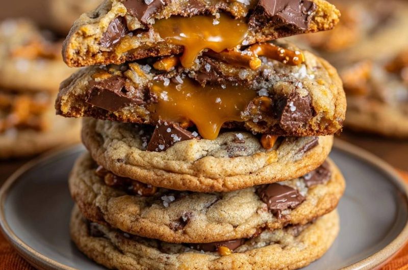 Salzige Pretzel-Karamell-Schoko-Cookies