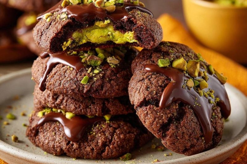 Schokoladen-Pistazien-Cookies (Nie wieder auslaufende Füllung!)