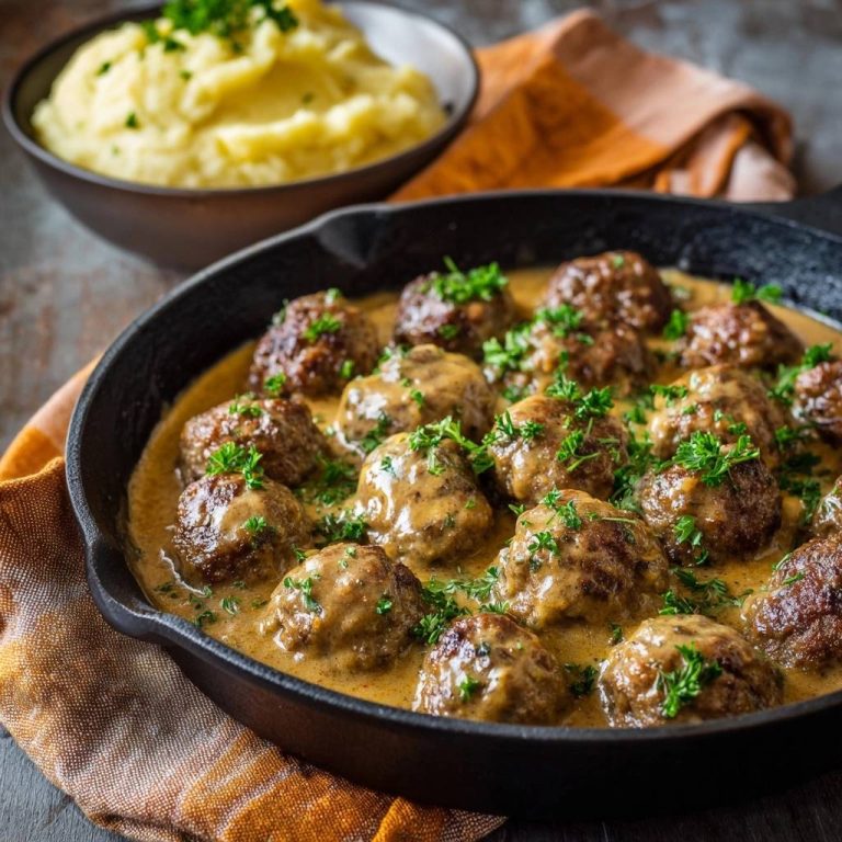 Schwedische Fleischbällchen in cremiger Soße mit Kartoffelbrei