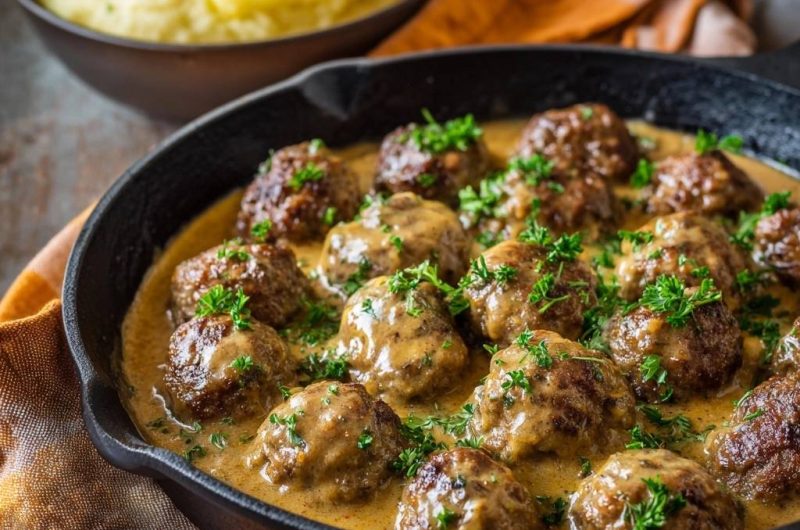Schwedische Fleischbällchen in cremiger Soße mit Kartoffelbrei