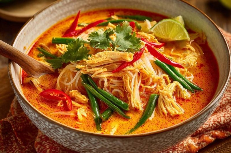 Thailändisches Rotes Hühner-Curry mit Reisnudeln