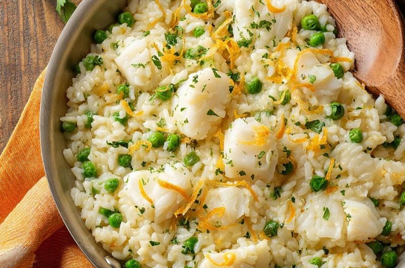 Zitroniges Fisch-Erbsen-Risotto
