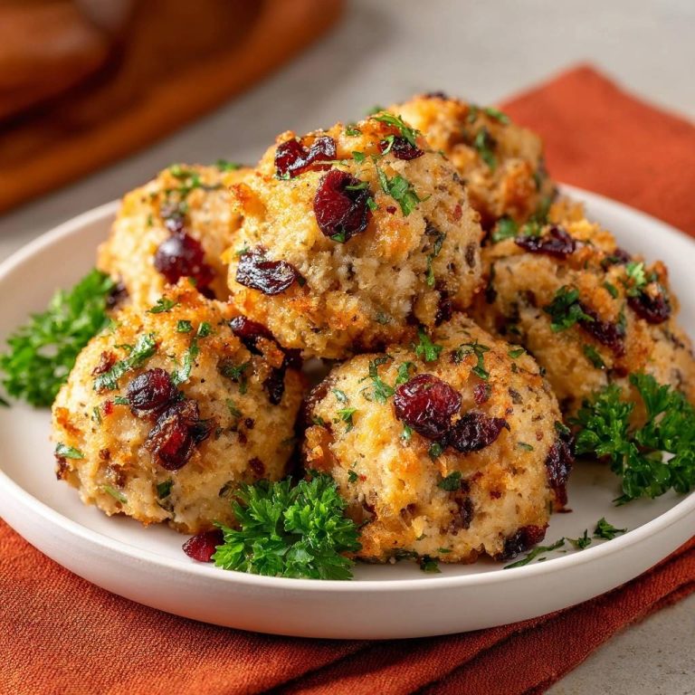 Knusprige Cranberry-Petersilie-Bällchen, nahaufnahme auf einem Teller mit frischer Petersilie garniert