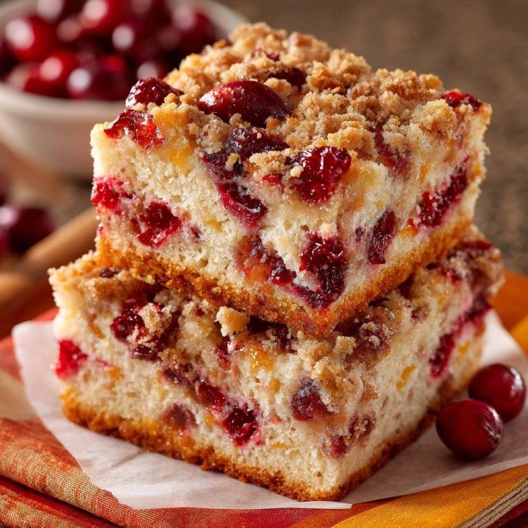 Knuspriger Cranberry-Streuselkuchen Rezept, zwei angeschnittene Kuchenstücke gestapelt mit Cranberries und Streuseln