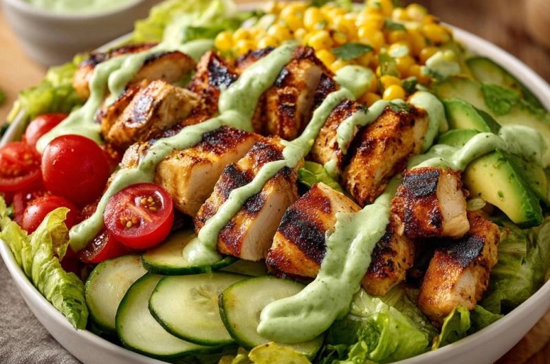 Hähnchen-Avocado-Salat-Bowl