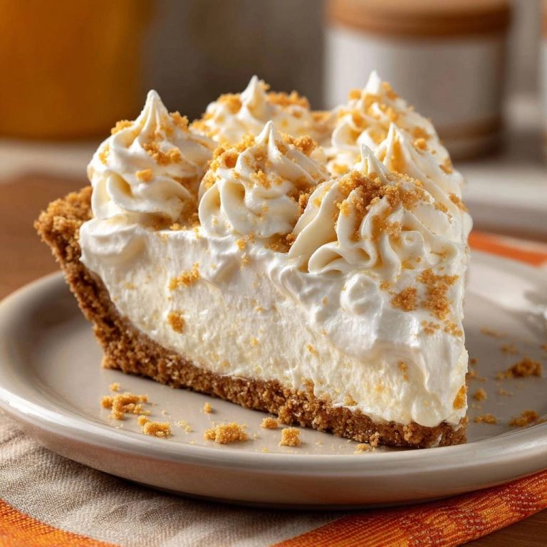 Cremiger No-Bake Käsekuchen angeschnitten auf einem Teller, mit üppiger Sahnehaube und Krümel-Garnitur.