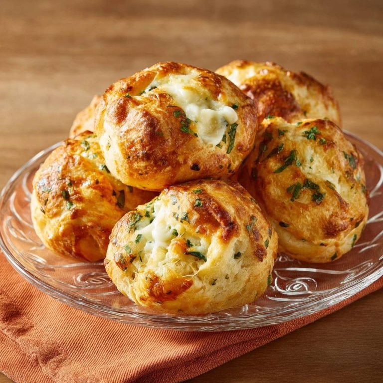 Knusprige Schnittlauch-Käse-Bällchen mit geschmolzenem Käse im Inneren, frisch gebacken auf einem Teller.