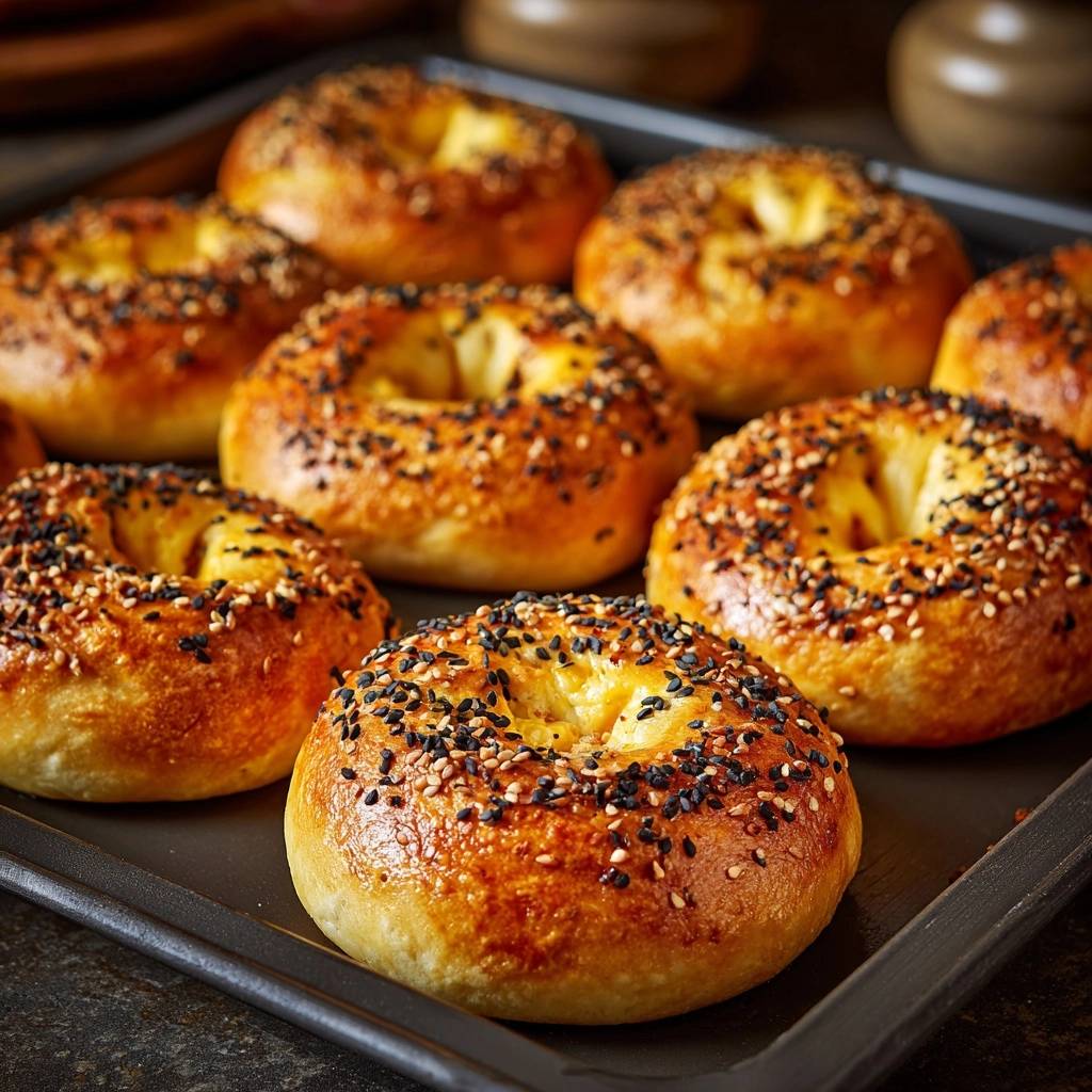 Sesam Milchbroetchen Nahaufnahme Topping 1 Sesam-Milchbrötchen mit einem reichen Topping aus schwarzen und weißen Sesamsamen, frisch gebacken und glänzend.