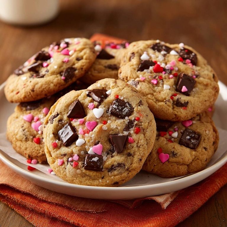 Valentins-Schoko-Herz-Cookies nahaufnahme mit zuckerherzen und schokostückchen auf einem Teller