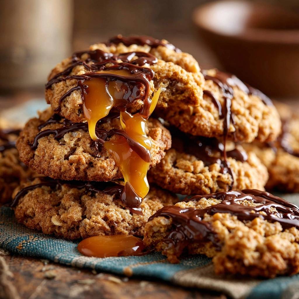 Karamell-Haferkekse mit Schokoladendrizzle