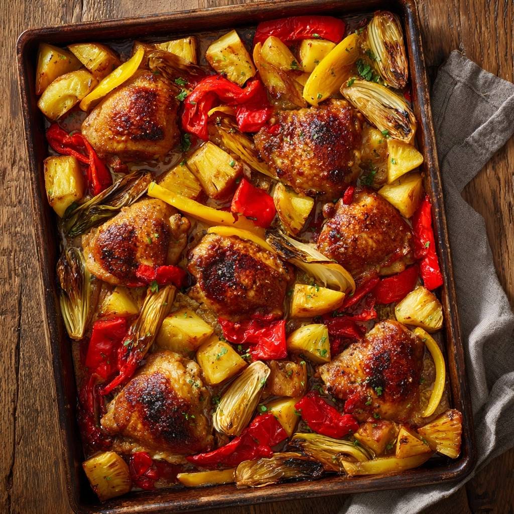 Knuspriges Hähnchen mit Ofengemüse