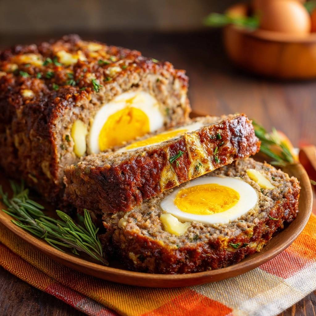 Saftiger Hackbraten mit weichem Ei