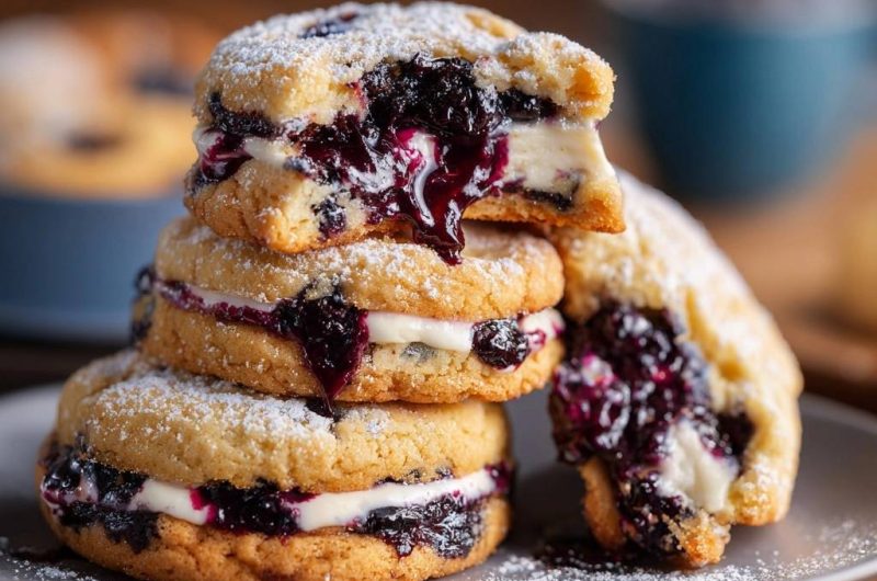 Blaubeer-Cheesecake-Cookie-Sandwiches (Nie wieder flache Cookies!)