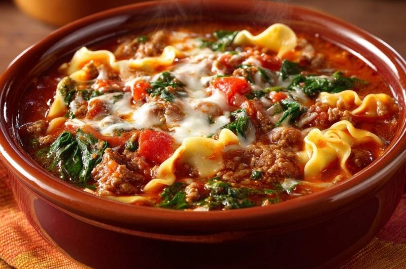 Cremige Farfalle-Hack-Suppe mit Spinat & Käse