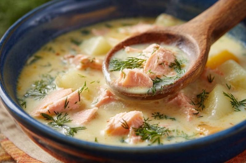 Cremige Lachs-Dill-Suppe mit Kartoffeln (Nie wieder geronnene Sahne!)
