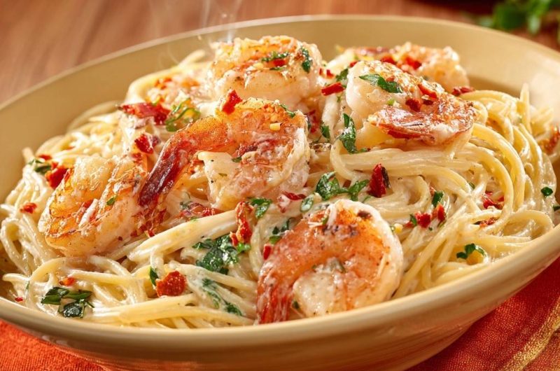 Cremige Linguine mit Garnelen, Bacon & Tomaten