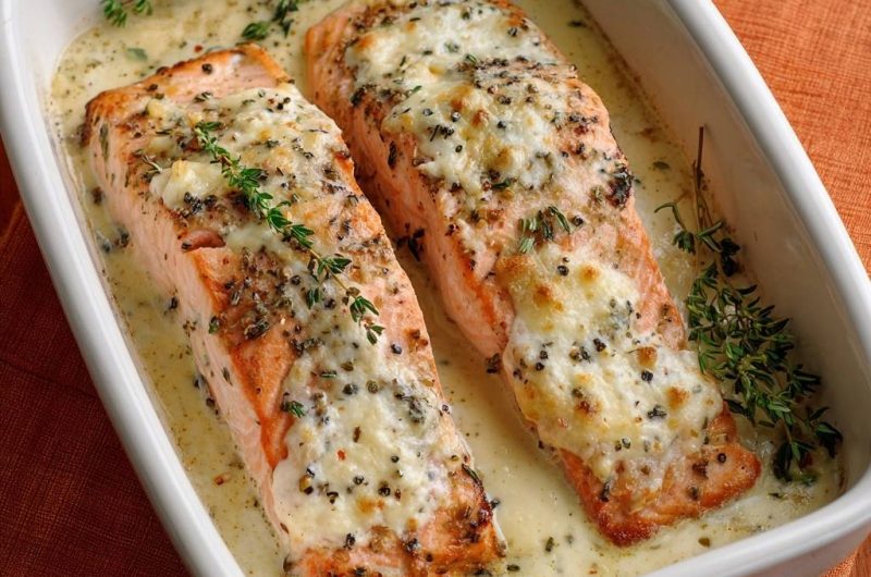 Cremiger Ofenlachs mit Feta-Thymian-Kruste