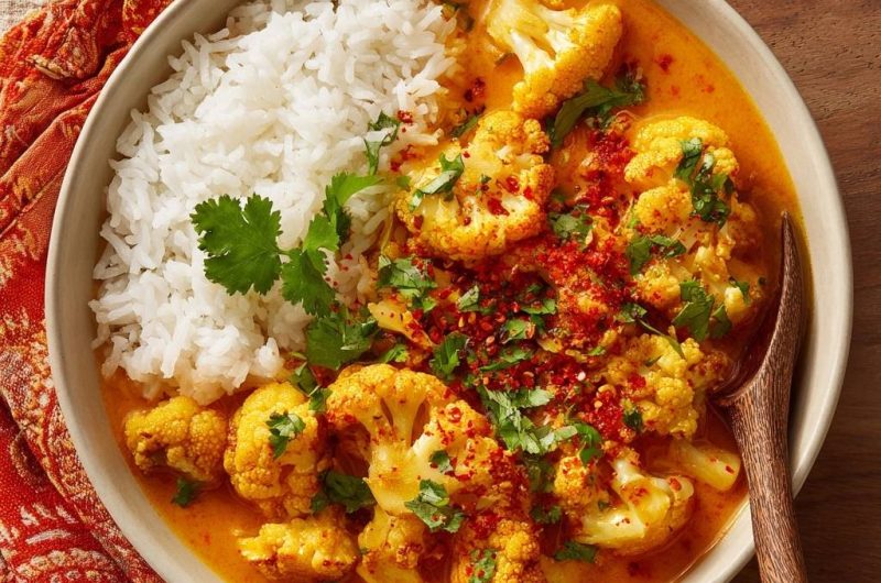 Cremiges Blumenkohl-Curry mit Reis