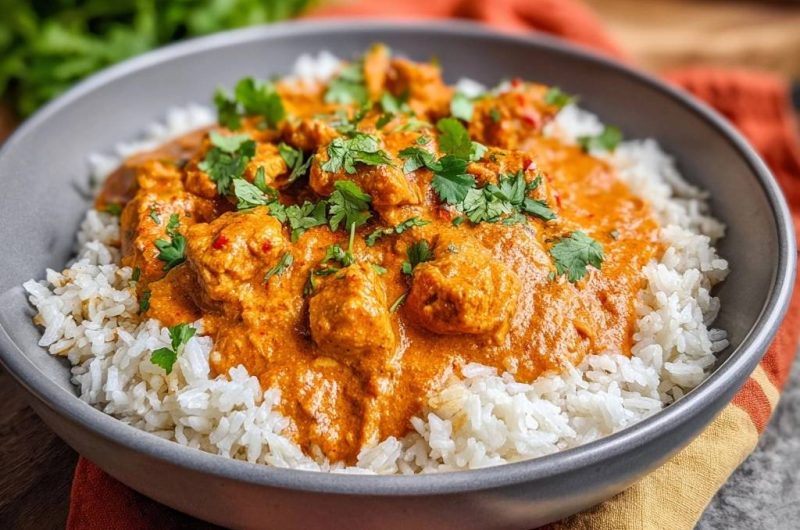 Cremiges Hähnchen-Paprika-Curry mit Reis