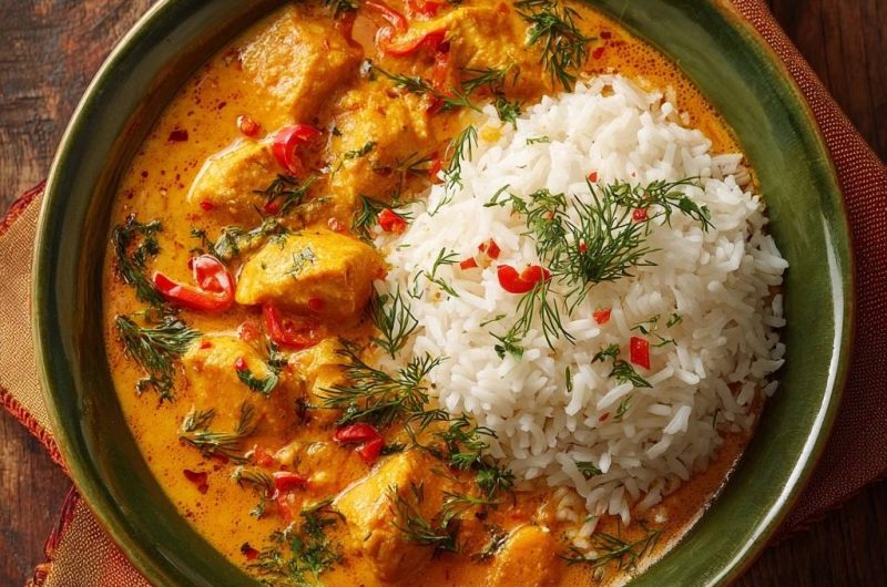 Cremiges Thai-Hähnchen-Curry mit Reis