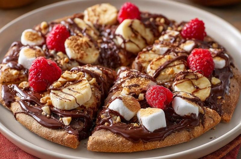 Himbeer-Bananen-Schoko-Marshmallow-Pizza (Nie wieder matschiger Boden!)