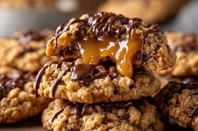 Karamell-Haferkekse mit Schokoladendrizzle